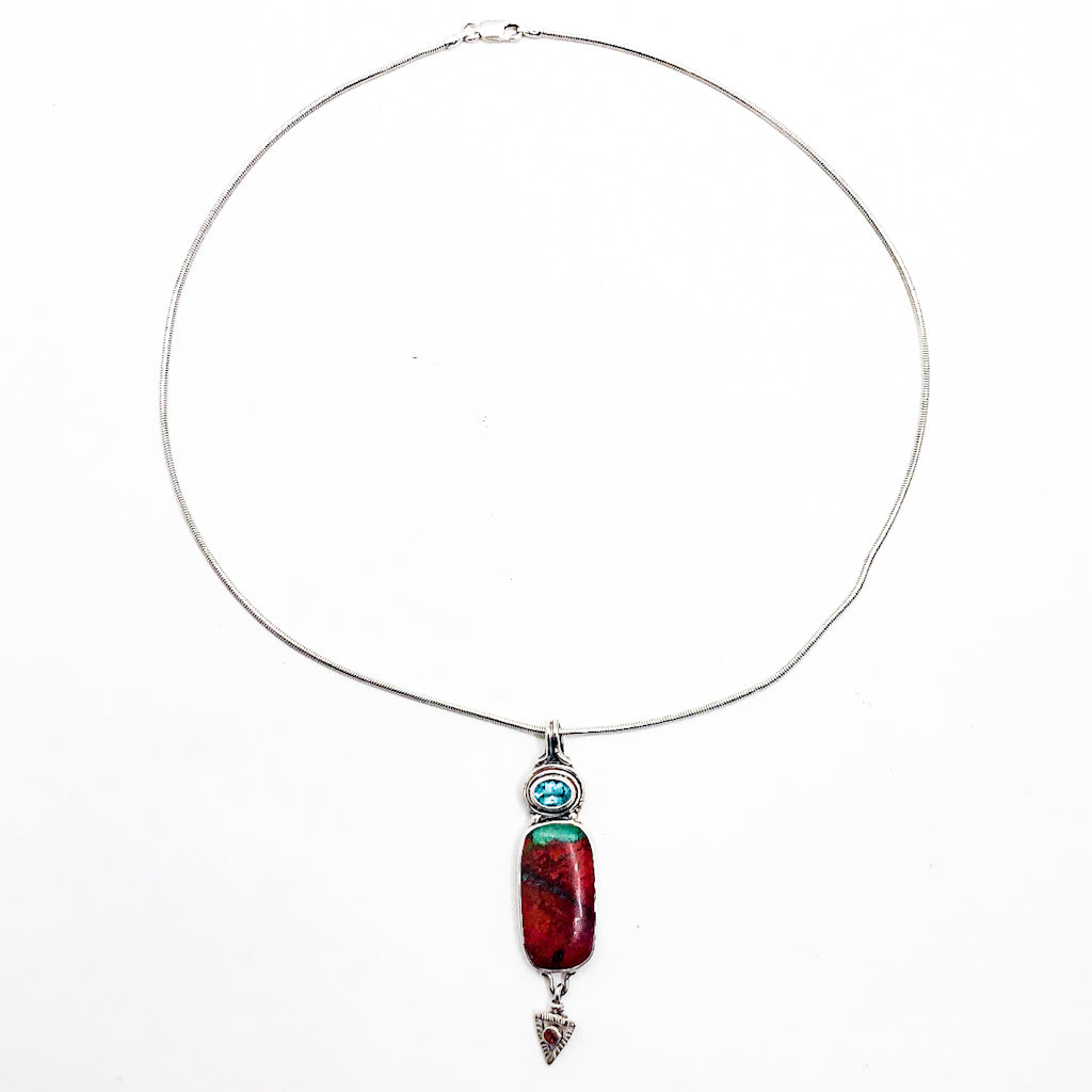 Sterling Sonoran Sunrise, Garnet and Apatite Necklace