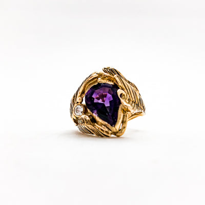 14k Gold Ring with Amethyst and Diamond