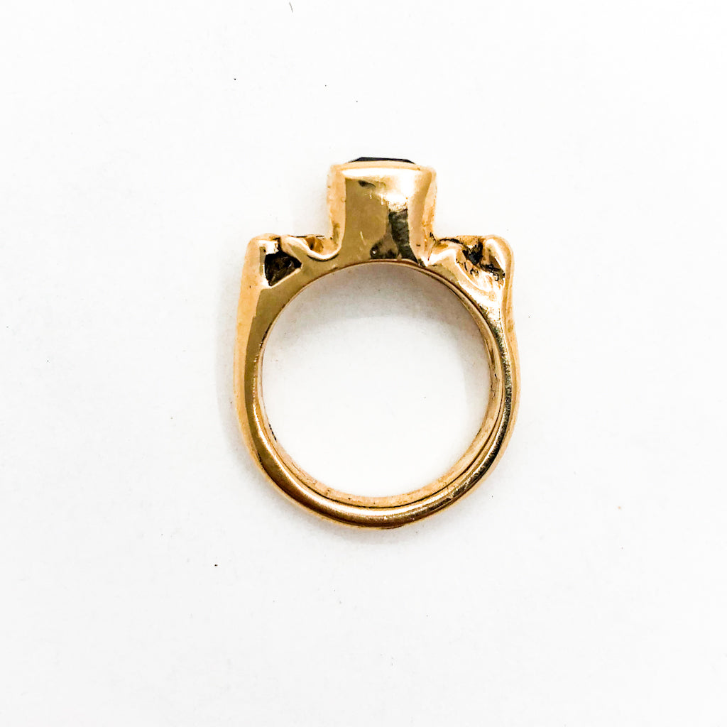 14k Gold Ring with Green Tourmaline and White Diamond