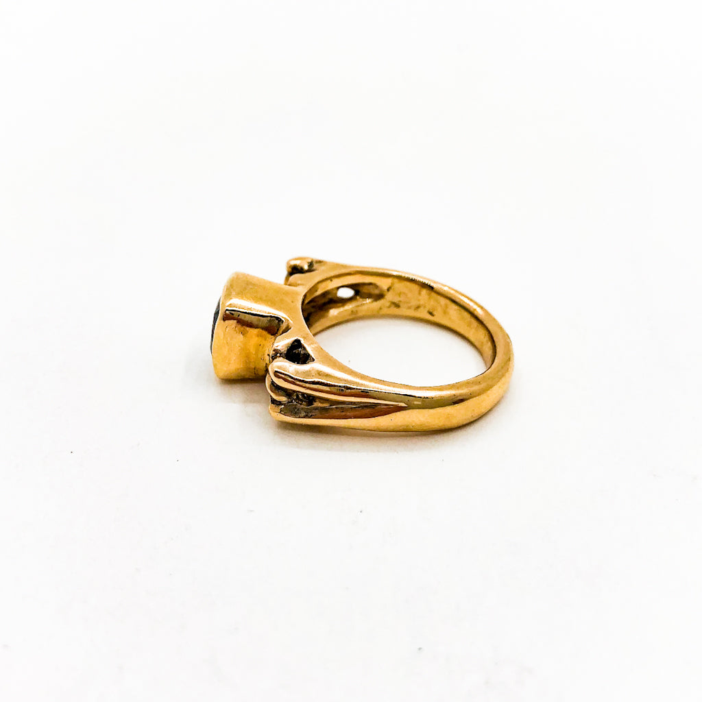 14k Gold Ring with Green Tourmaline and White Diamond