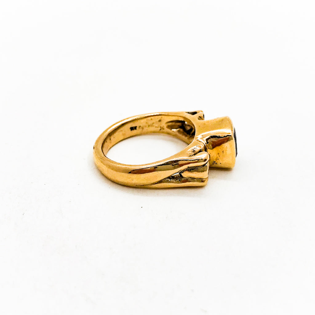 14k Gold Ring with Green Tourmaline and White Diamond