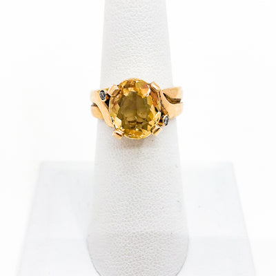 14k Gold Ring with Citrine and Diamonds