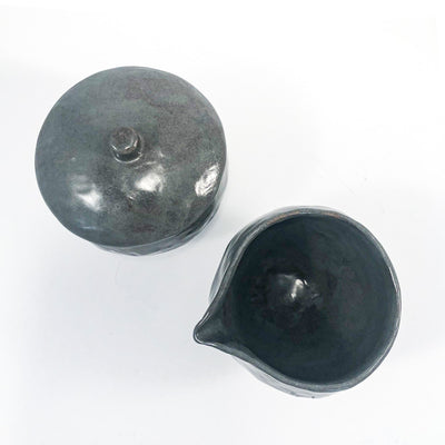 over top view of Charcoal Sugar and Creamer Set by Nona Kelhofer