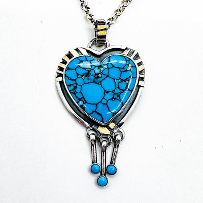 Sterling  14k Gold Turquoise Heart Pendant Necklace