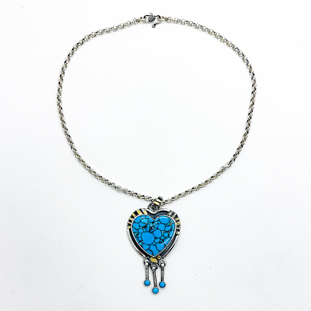 Sterling  14k Gold Turquoise Heart Pendant Necklace