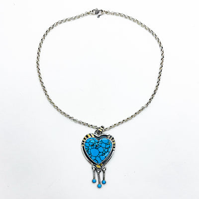 Sterling  14k Gold Turquoise Heart Pendant Necklace