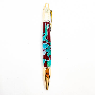 Aqua & Maroon Acrylic Hex Pen