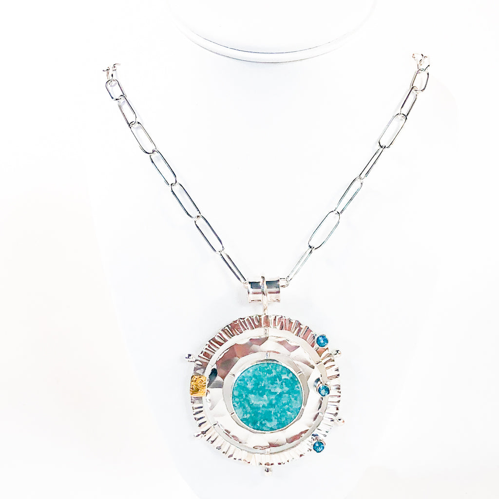Sterling and 22k Amazonite Solar Chart Necklace
