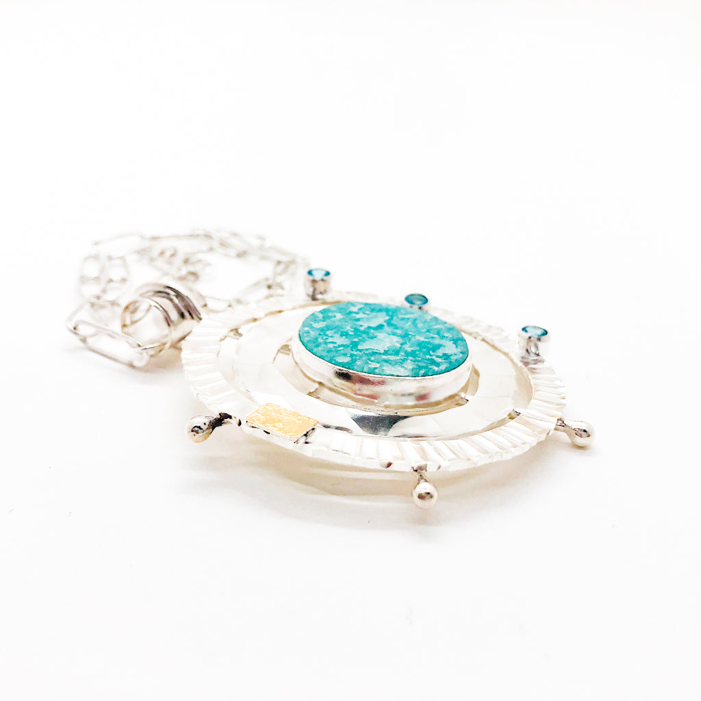 Sterling and 22k Amazonite Solar Chart Necklace