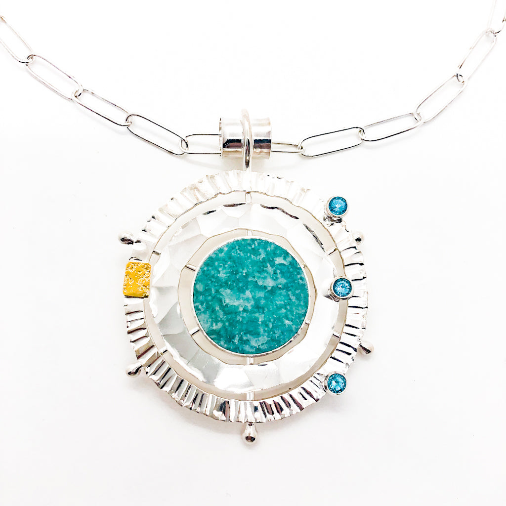 Sterling and 22k Amazonite Solar Chart Necklace
