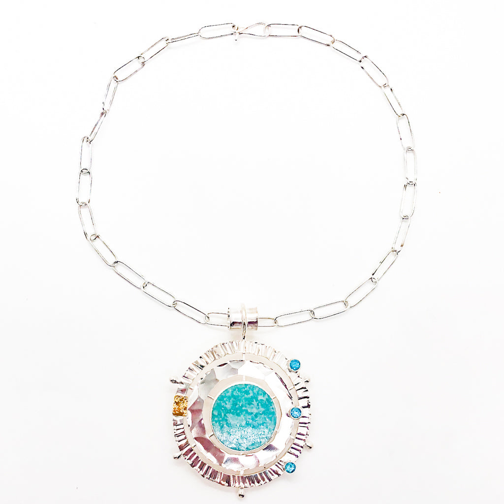 Sterling and 22k Amazonite Solar Chart Necklace