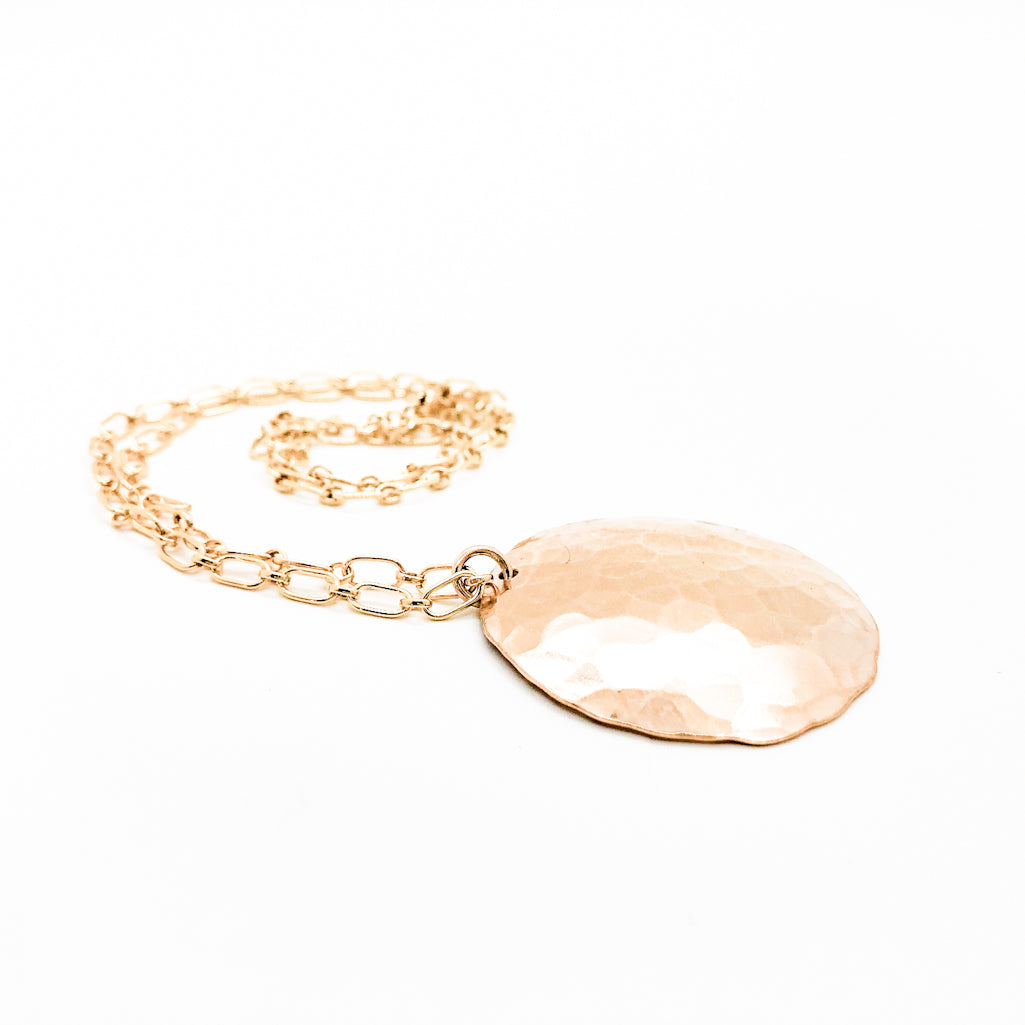 14k Gold Filled Ball Pein Dome Disc Necklace