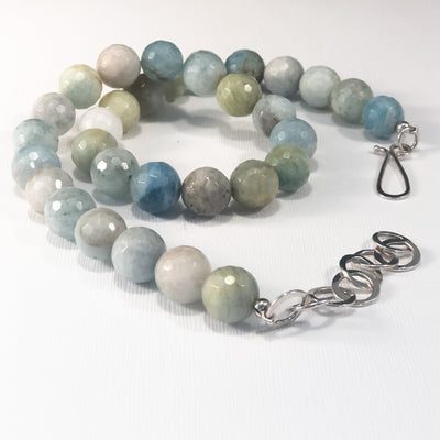 Sterling and Faceted Aquamarine Beads Necklace