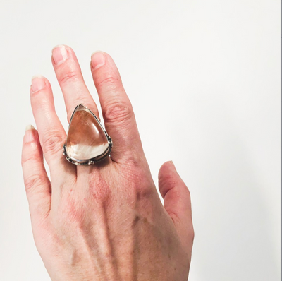 size 9.25 Cherry Quartz Ring by Berlin Randall worn on hand