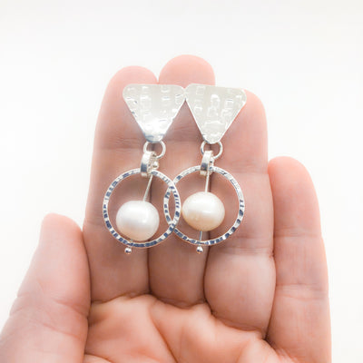 Sterling Naught Earrings with Pearls