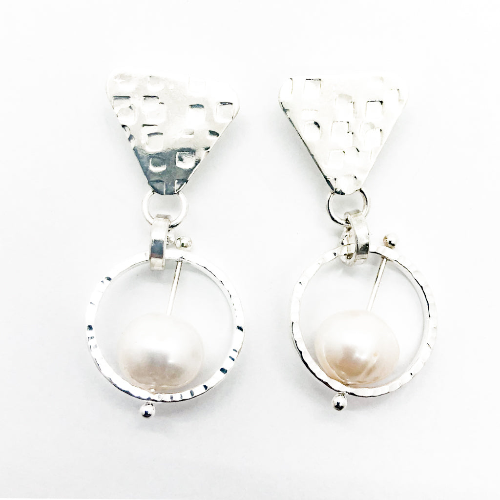 Sterling Naught Earrings with Pearls (redesign)