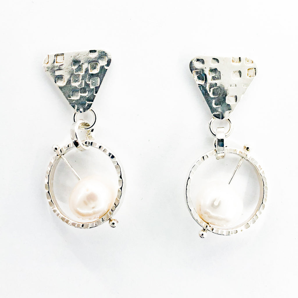 Sterling Naught Earrings with Pearls